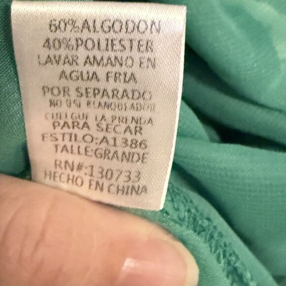 UMGEE Green Gauzy Tunic Top w Flower Crochet Sleeves Fringe Hem Cottagecore Lg - Picture 8 of 11